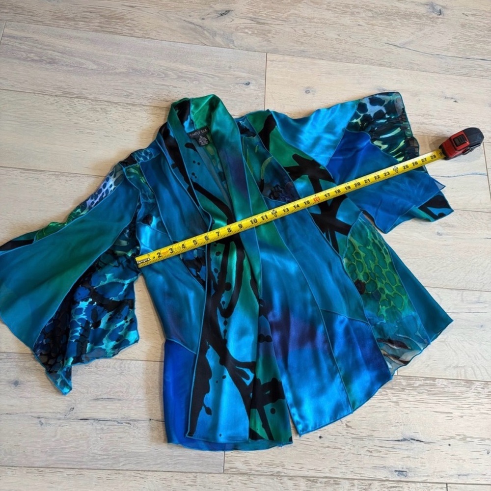 Simply Silk Patchwork Kimono Duster Top Jewel Ton… - image 6